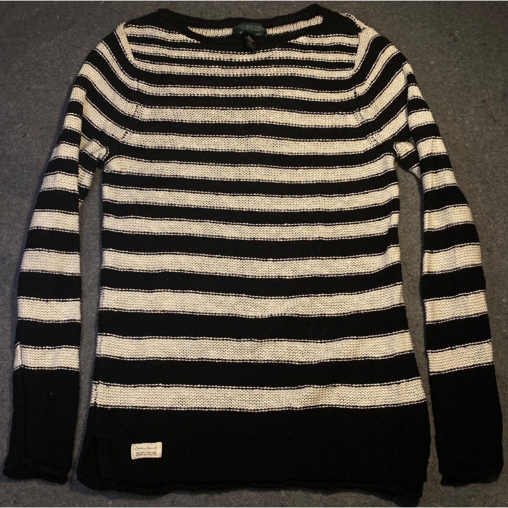 RALPH LAUREN JEANS COMPANY women's LINEN SWEATER‎ small BLACK/IVORY Long Sleeve